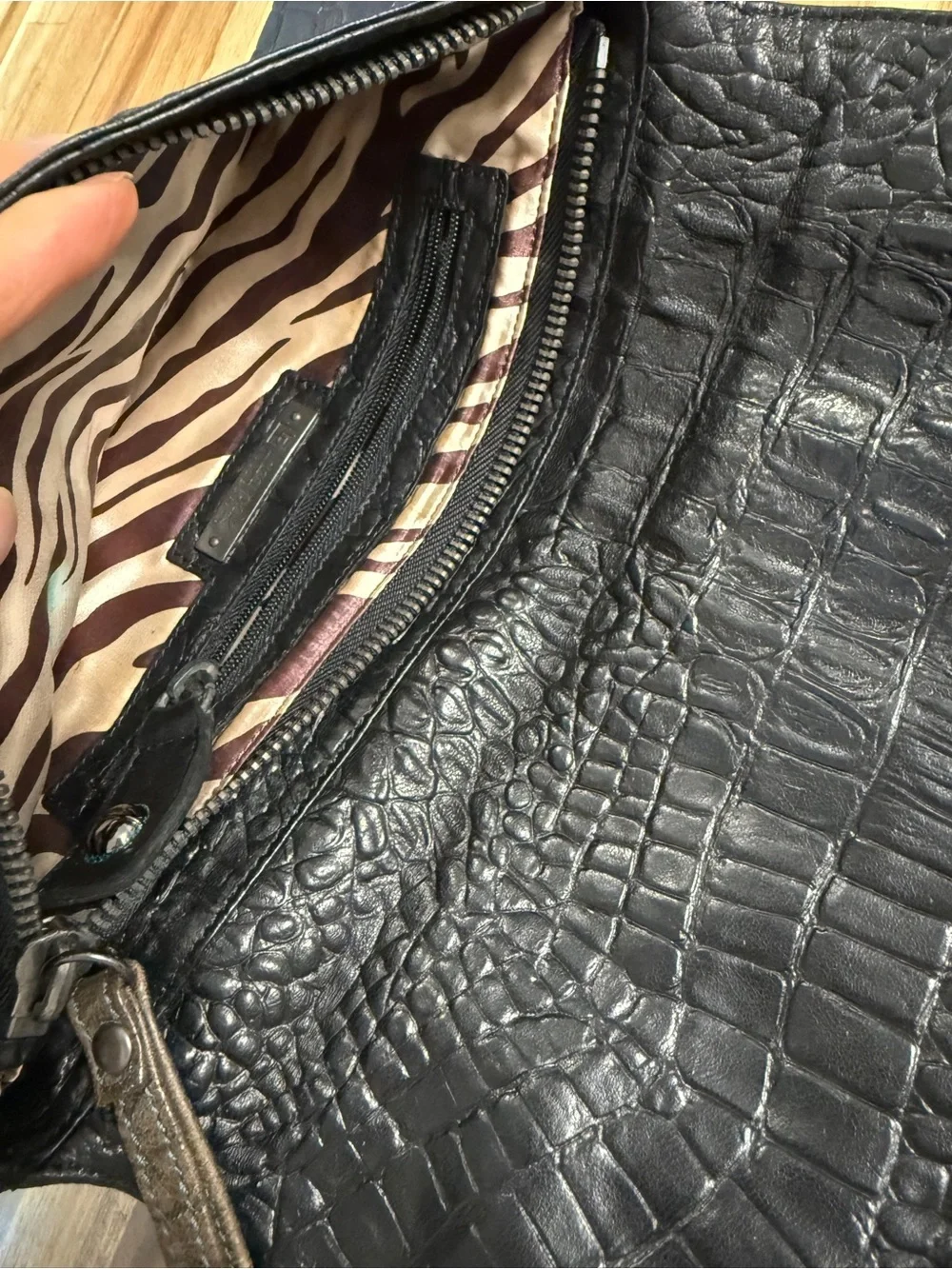Linea Pelle  Patch Work Textured Leather Wristlet Clutch Excellent Condition
